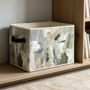 Artistic Oil-Painting Style Cotton-Linen Laundry Basket – Open-Top Square Fabric Bin