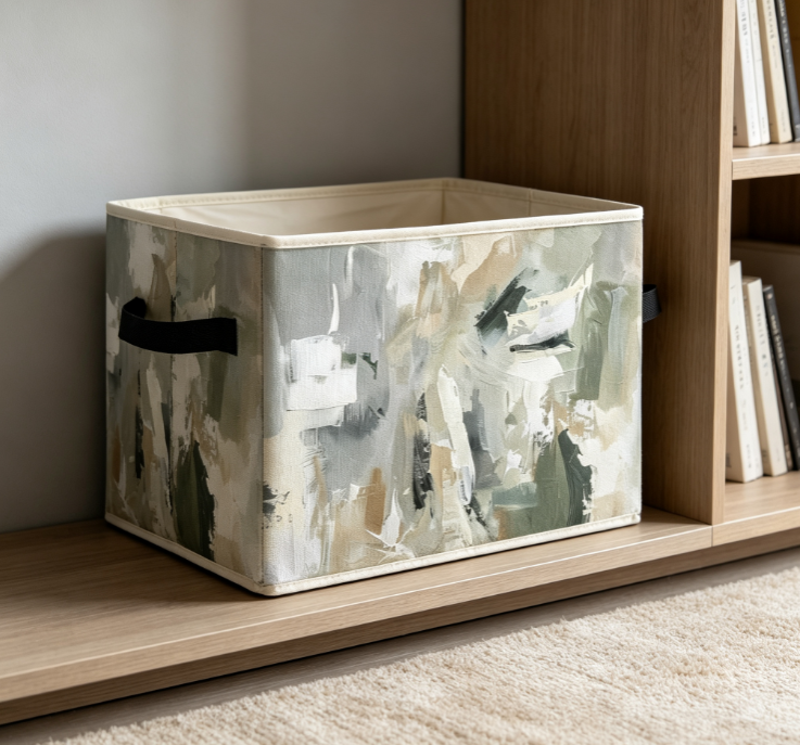 Artistic Oil-Painting Style Cotton-Linen Laundry Basket – Open-Top Square Fabric Bin
