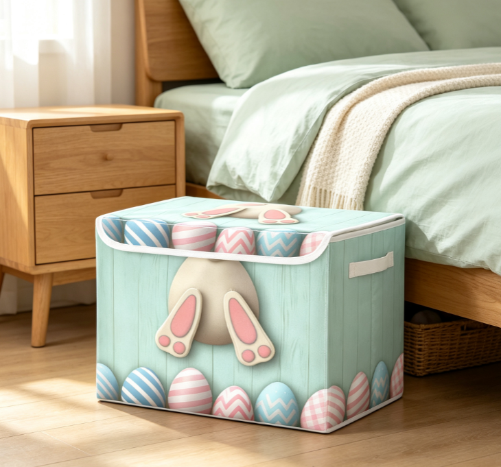 Cute Rabbit-Themed Cotton and Linen Laundry Hamper with Lid – Fabric Storage Basket - Image 2