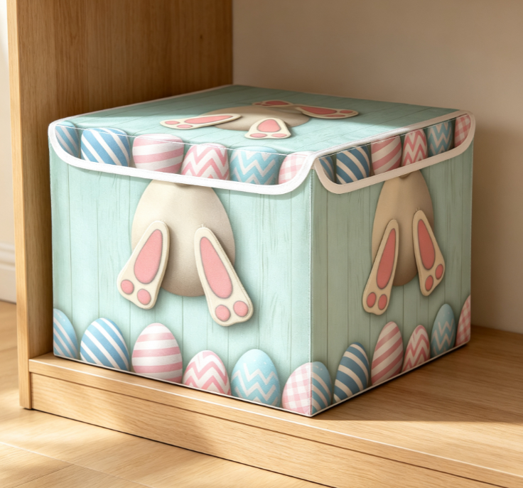 Cute Rabbit-Themed Cotton and Linen Laundry Hamper with Lid – Fabric Storage Basket