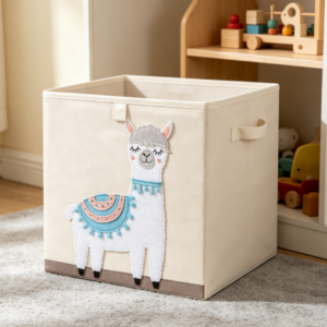 3D Appliqué Alpaca Cotton-Linen Laundry Basket – Fabric Storage for Kids' Rooms