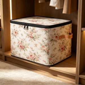 Vintage Floral-Print Cotton-Linen Laundry Basket with Zipper – Fabric Storage Basket