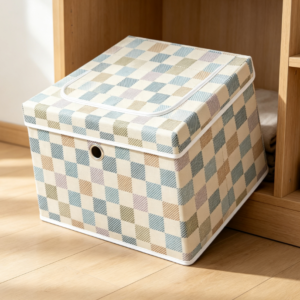 Macaron-Colored Plaid Laundry Hamper with Lid – Cotton & Linen Fabric Storage Basket