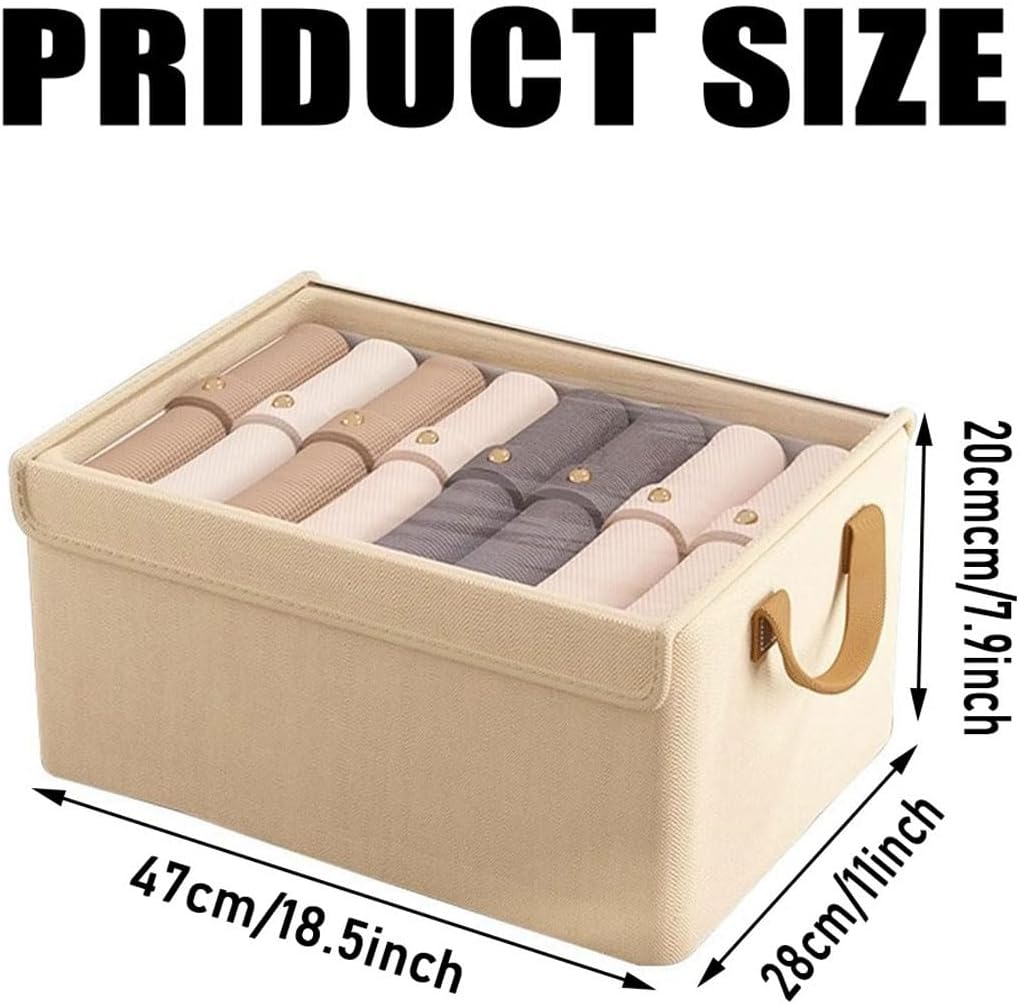 Cream-Apricot Open-Top Cotton-Linen Storage Bins – 4-Piece Rectangular Fabric Organizer Set with Curved Faux-Leather Handles - Image 2