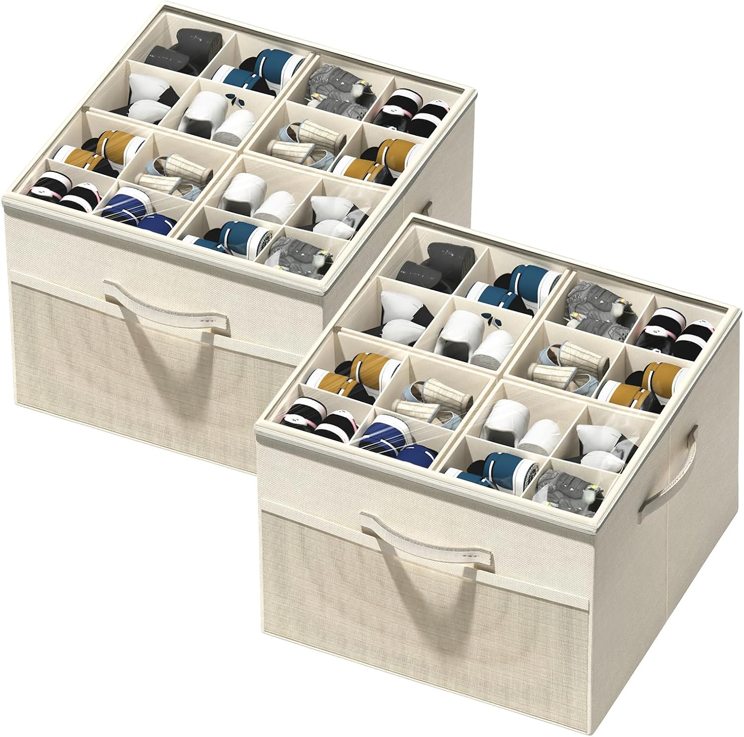 Off-White Multi-Compartment Cotton and Linen Storage Bin – 2-Piece Set with Handles