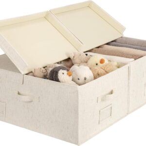 Off-White Textured Cotton-Linen Storage Bin – Lidded & Compartmentalized Fabric Organizer