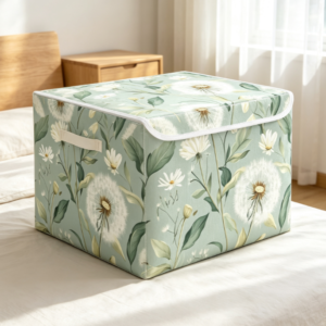 Fresh Dandelion-Print Cotton-Linen Laundry Basket with Lid