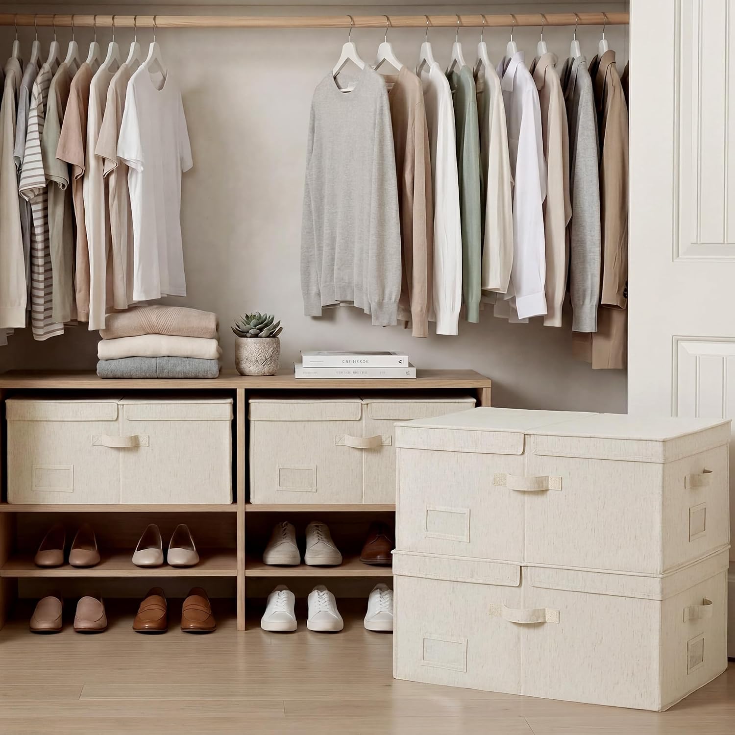 Off-White Textured Cotton-Linen Storage Bin – Lidded & Compartmentalized Fabric Organizer - Image 2