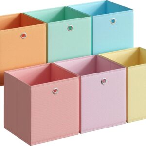 Macaron-Colored Open-Top Cotton and Linen Storage Bins – 6-Piece Set with Metal Eyelet Handles