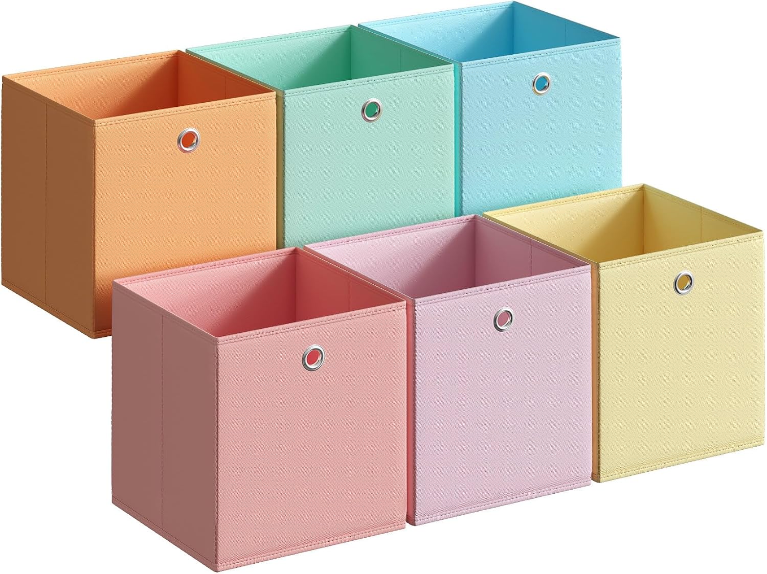 Macaron-Colored Open-Top Cotton and Linen Storage Bins – 6-Piece Set with Metal Eyelet Handles