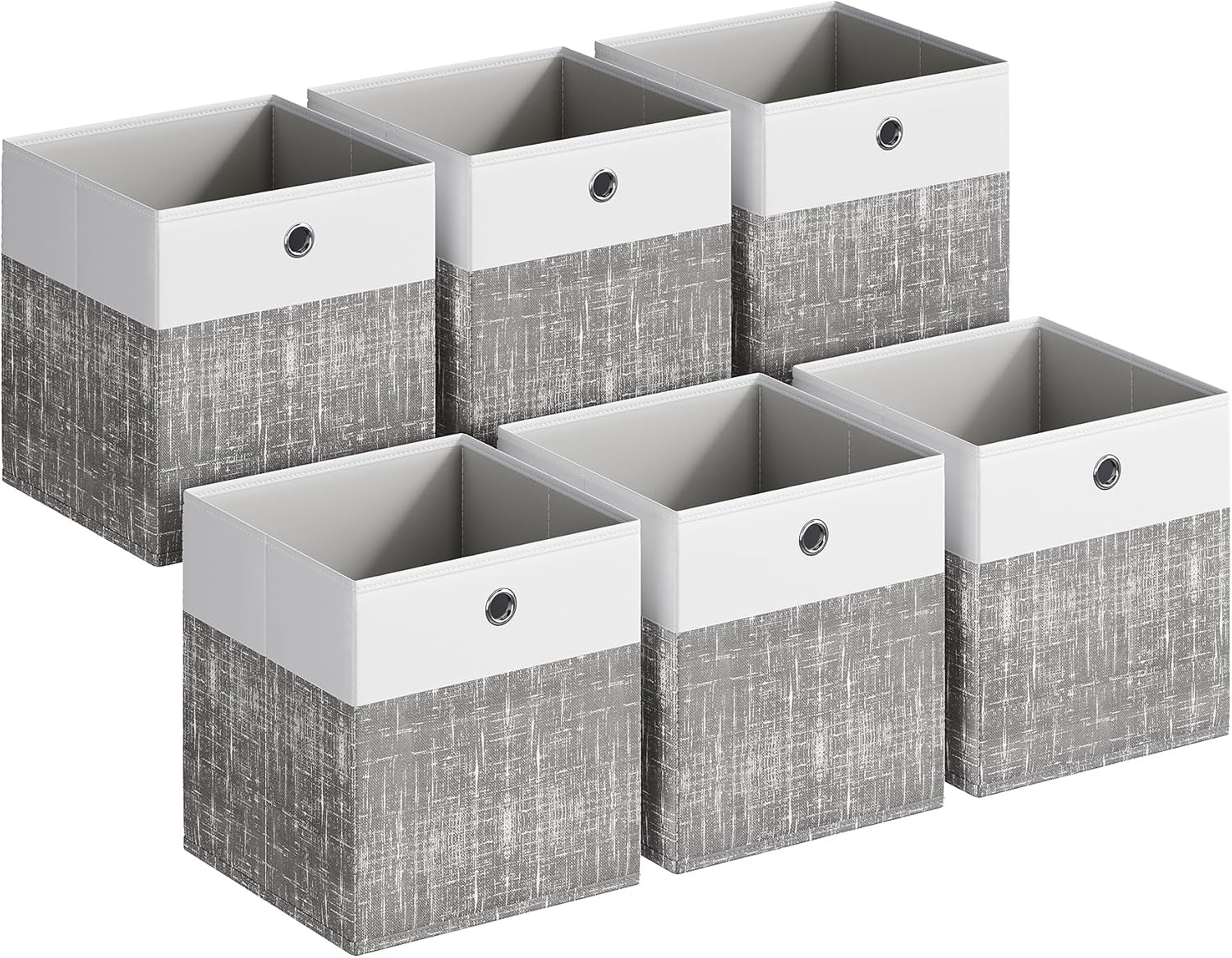 Two-Tone Textured Cotton-Linen Storage Bins – Square Baskets with Metal-Reinforced Handholds